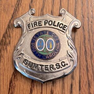 Vintage Silver Fire Police Sumter State of South Carolina Badge Brooch Lapel Pin